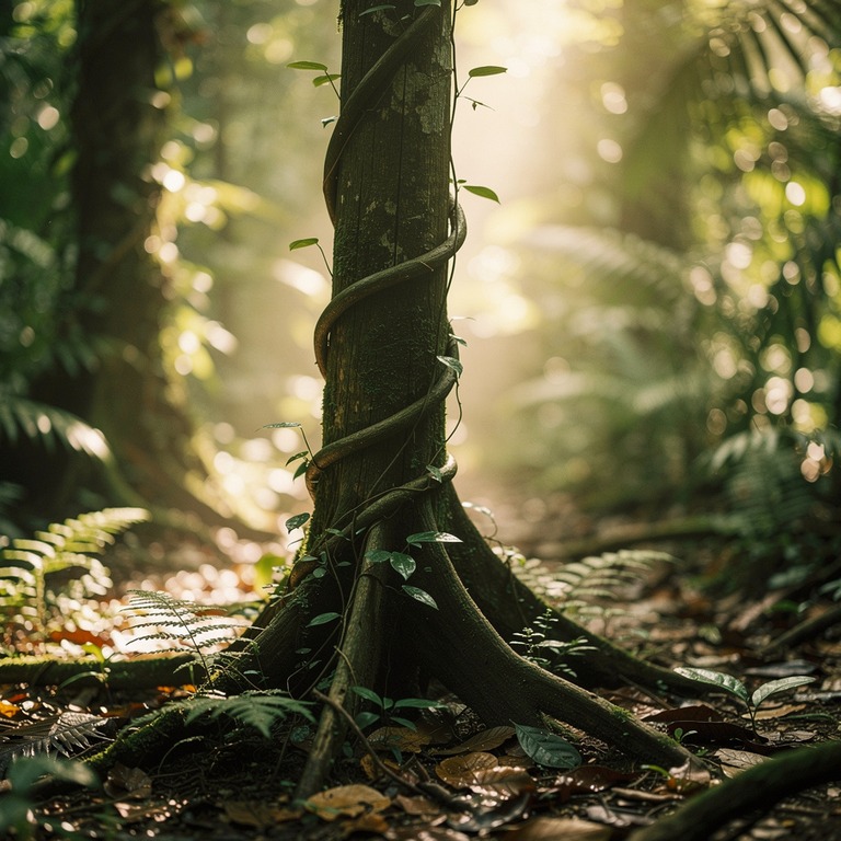 Ayahuasca vine wrapped around an old tree trunk, rainforest ... | ShopAyahuascaRetreats