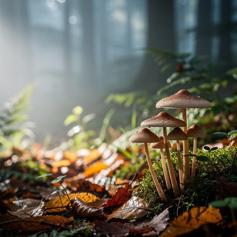 Delicate psilocybin mushrooms push through the damp forest f... | ShopAyahuascaRetreats