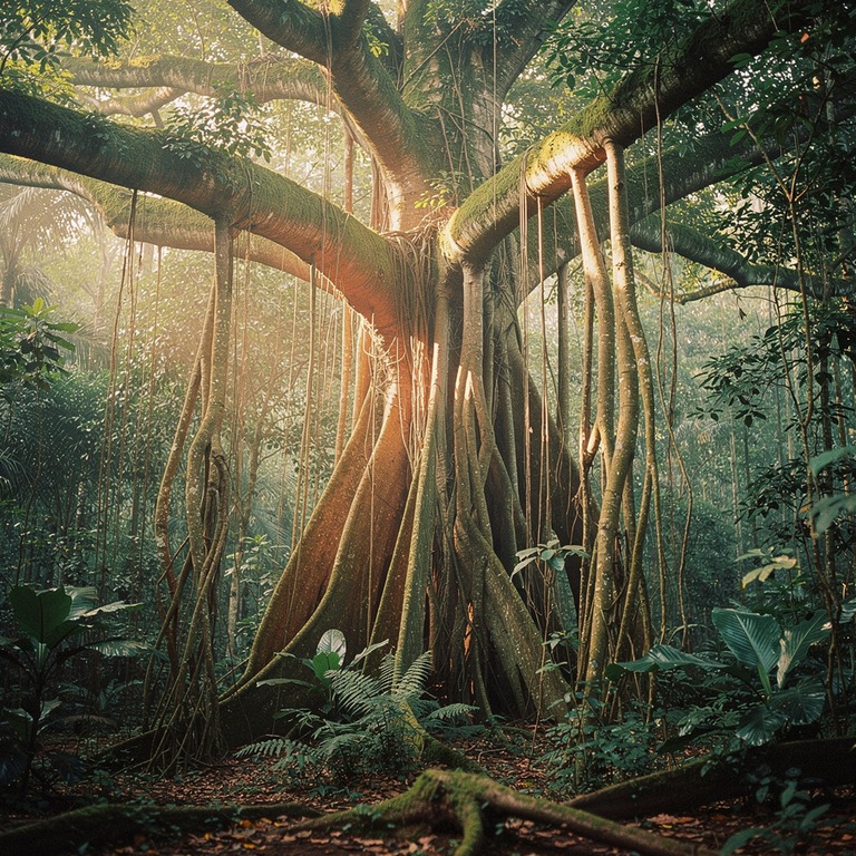 Ficus aerial roots descending from a giant strangler fig, so... | ShopAyahuascaRetreats