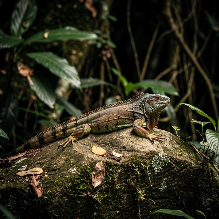 Iguana basking on a sun-warmed jungle rock | ShopAyahuascaRetreats