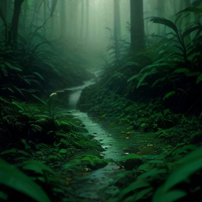 Jungle clearing after heavy rain, steam rising from leaf lit... | ShopAyahuascaRetreats