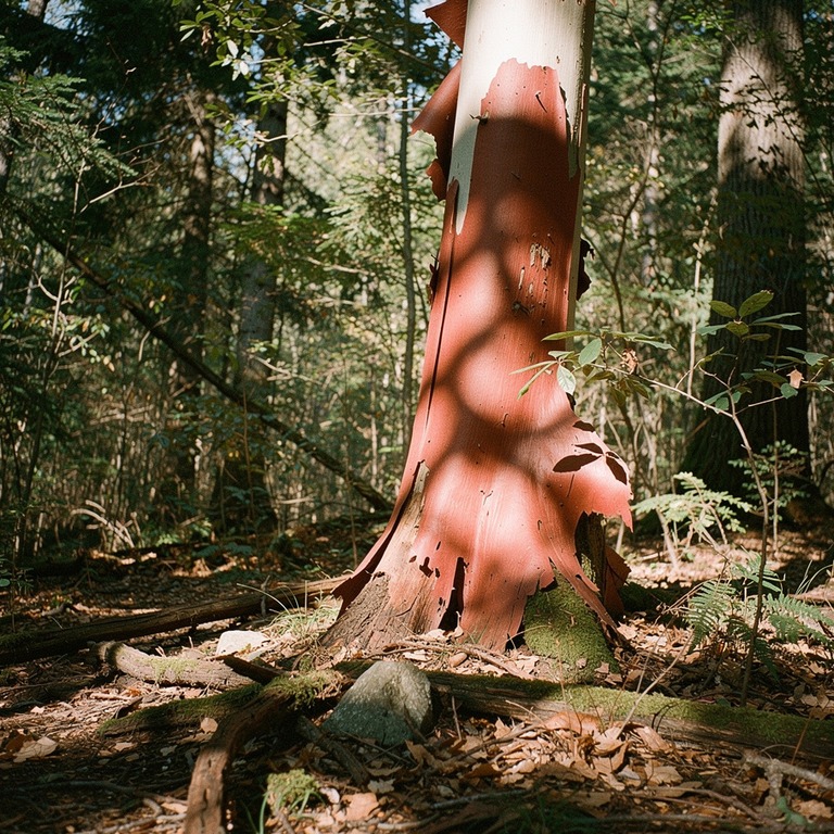 Madrone tree with peeling red bark in dense forest | ShopAyahuascaRetreats