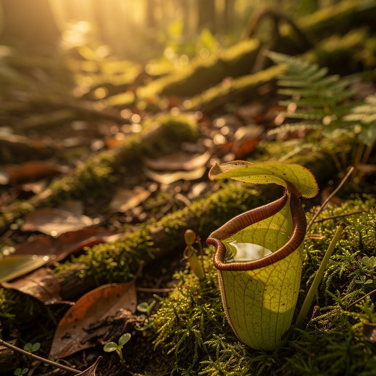 Pitcher plant nestled in moss, water collected inside the cu... | ShopAyahuascaRetreats