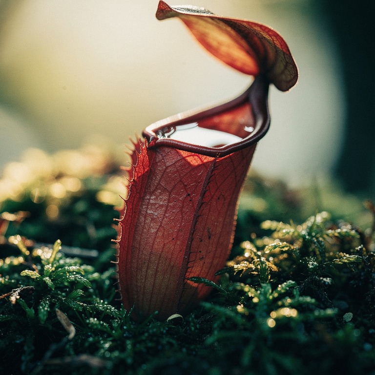 Pitcher plant nestled in moss, water collected inside the cu... | ShopAyahuascaRetreats