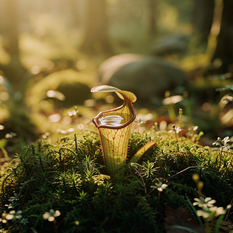 Pitcher plant nestled in moss, water collected inside the cu... | ShopAyahuascaRetreats