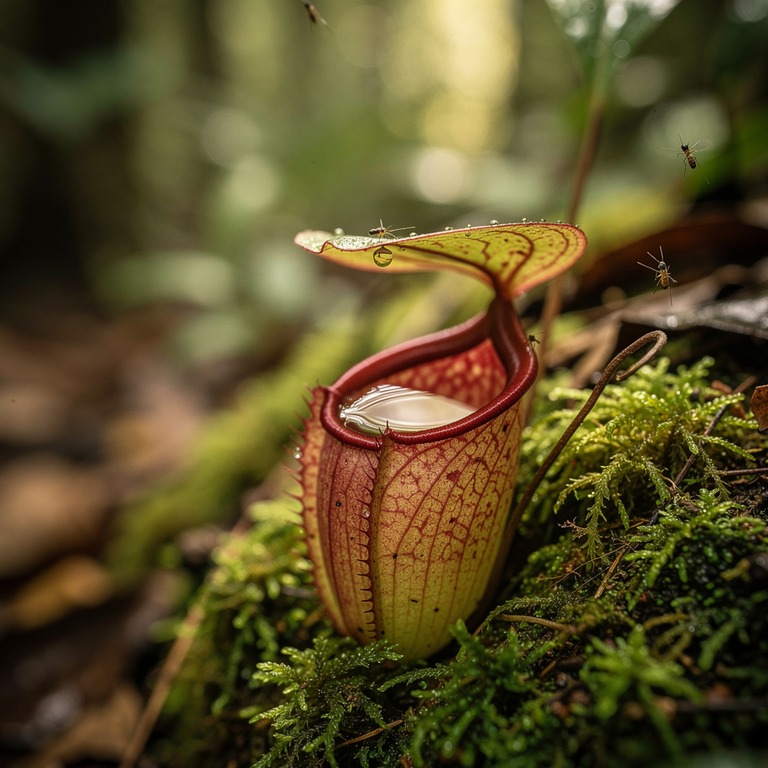 Pitcher plant nestled in moss, water collected inside the cu... | ShopAyahuascaRetreats