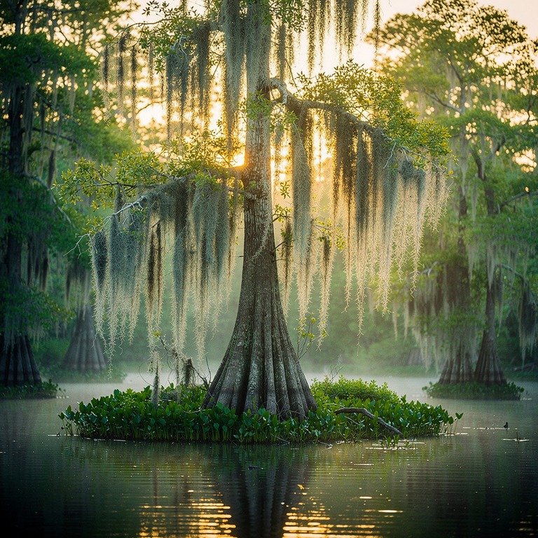 Spanish moss draped on cypress trees, swamp atmosphere | ShopAyahuascaRetreats