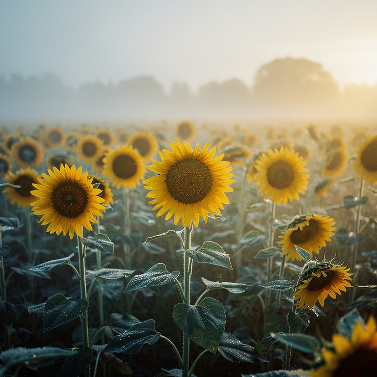 Sunflower field at golden hour, towering blooms | ShopAyahuascaRetreats