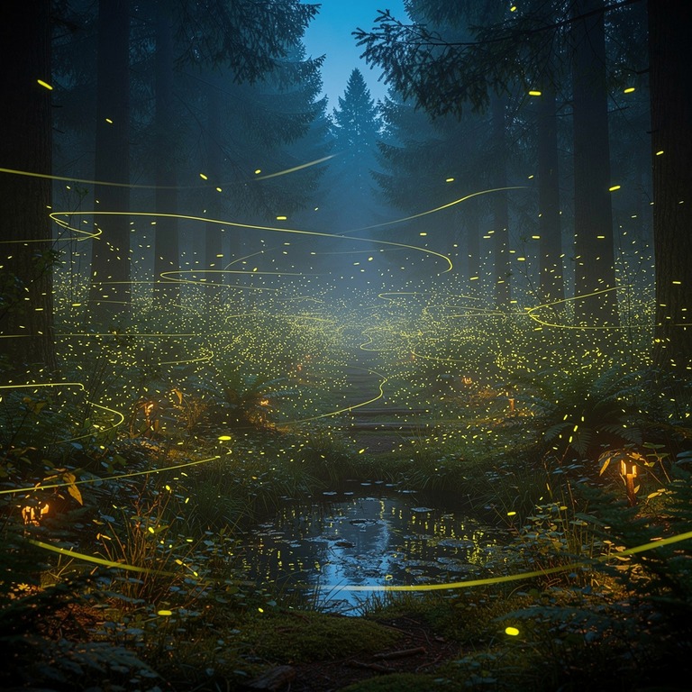 Swarm of fireflies in a dark forest clearing, long exposure | ShopAyahuascaRetreats