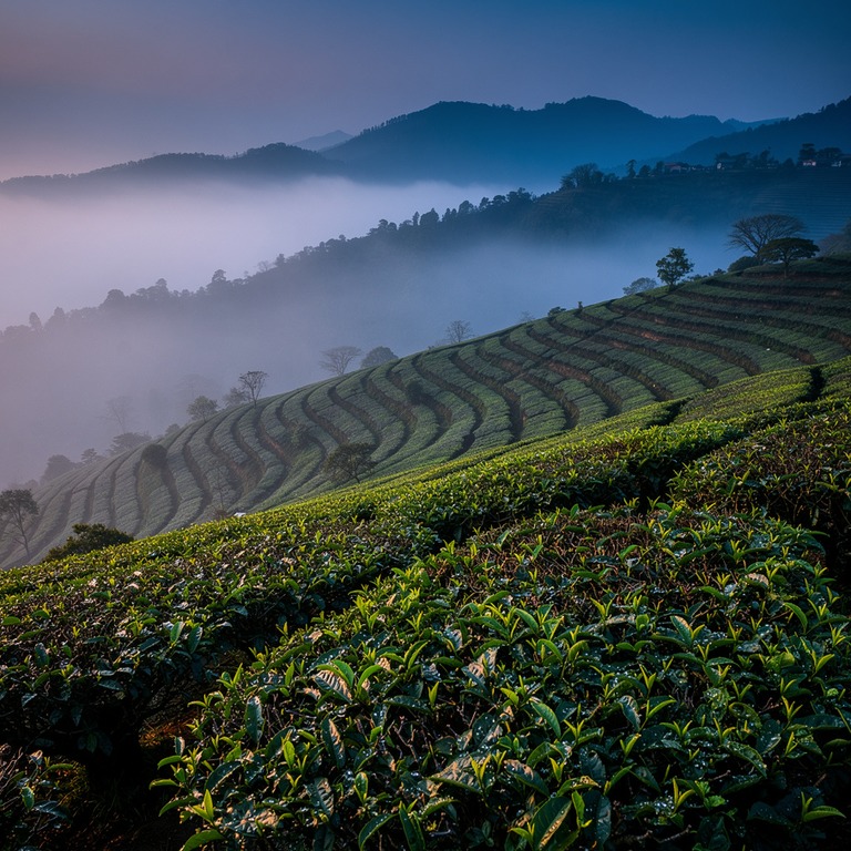 Tea plantation terraces with bright green new leaves, mounta... | ShopAyahuascaRetreats