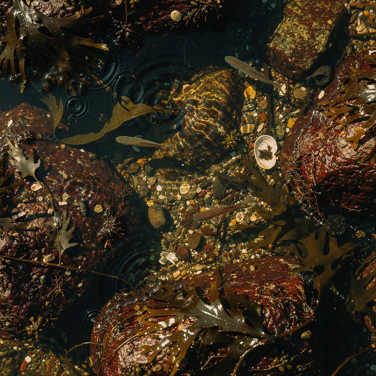 Tide pool with kelp and small fish, overhead view | ShopAyahuascaRetreats