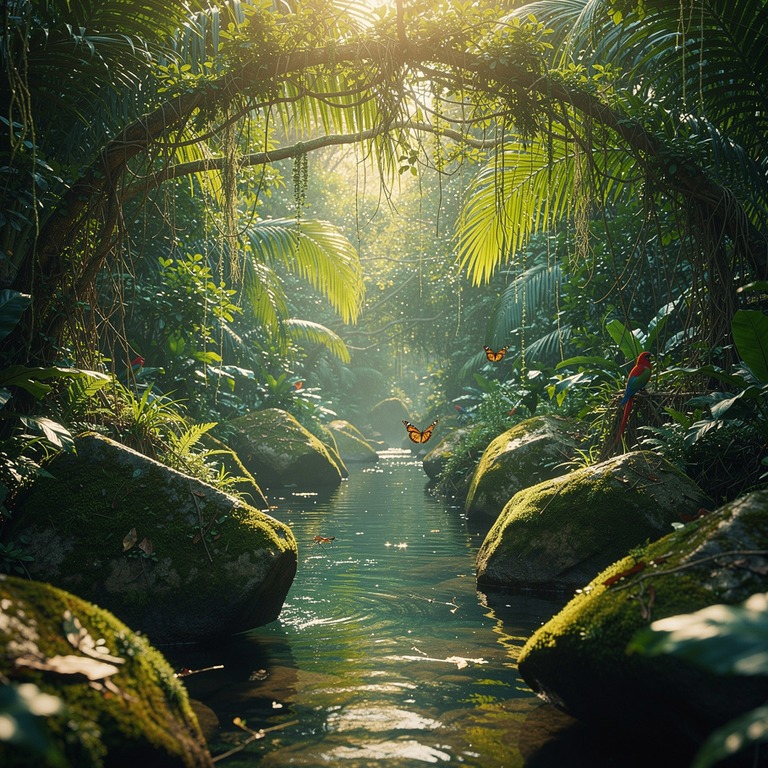 Tropical creek winding between moss-covered boulders, jungle... | ShopAyahuascaRetreats