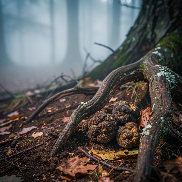 A close-up of a few truffles nestled among the roots of an o... | ShopAyahuascaRetreats