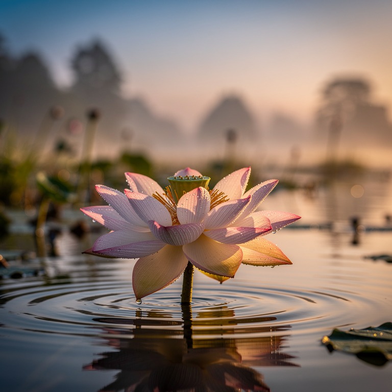 A close-up of a lotus flower floating on the surface of a ca... | ShopAyahuascaRetreats