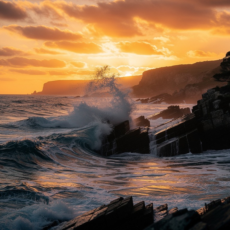 A dramatic seascape at sunset, with the sky ablaze with warm... | ShopAyahuascaRetreats