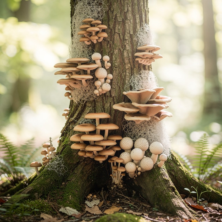 A forest clearing with a massive tree trunk covered in diver... | ShopAyahuascaRetreats