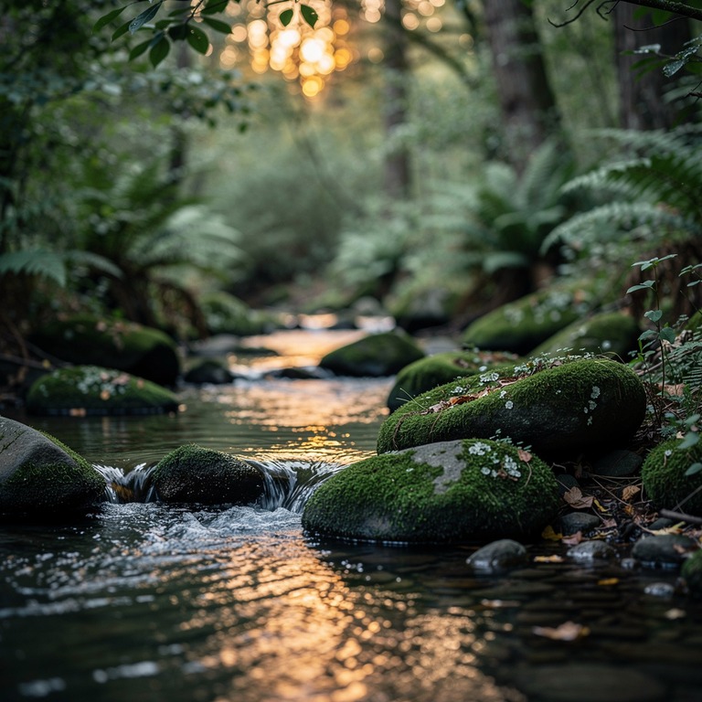 A gentle, meandering forest stream, lined with smooth rocks ... | ShopAyahuascaRetreats