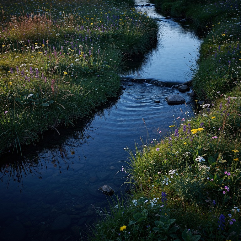 A gentle stream meanders through a lush meadow, its crystal ... | ShopAyahuascaRetreats