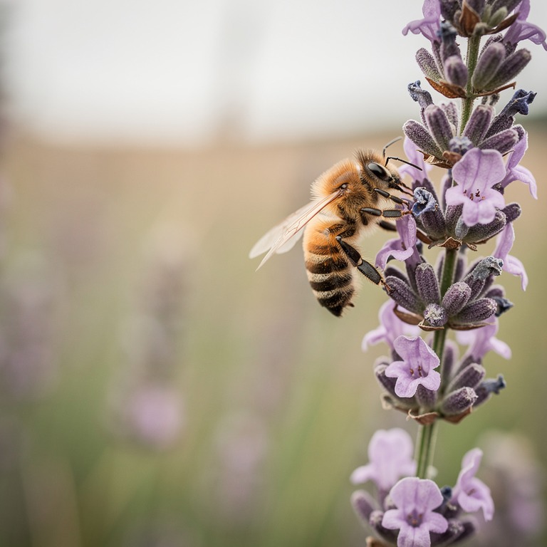 A honey bee collecting nectar from a patch of lavender flowe... | ShopAyahuascaRetreats