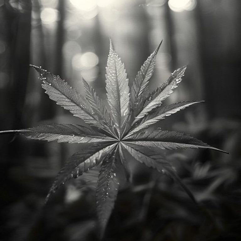 A macro photograph of a single cannabis leaf, backlit by war... | ShopAyahuascaRetreats