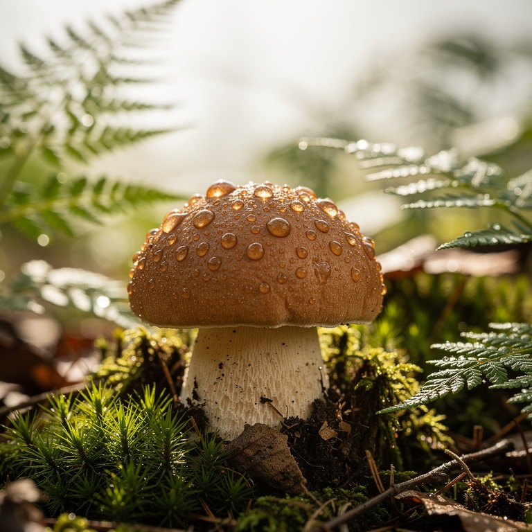 A macro shot of a psilocybin truffle, its cap glistening wit... | ShopAyahuascaRetreats