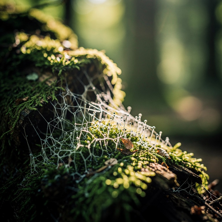 A macro shot of mycelium growing slowly over a moss-covered ... | ShopAyahuascaRetreats