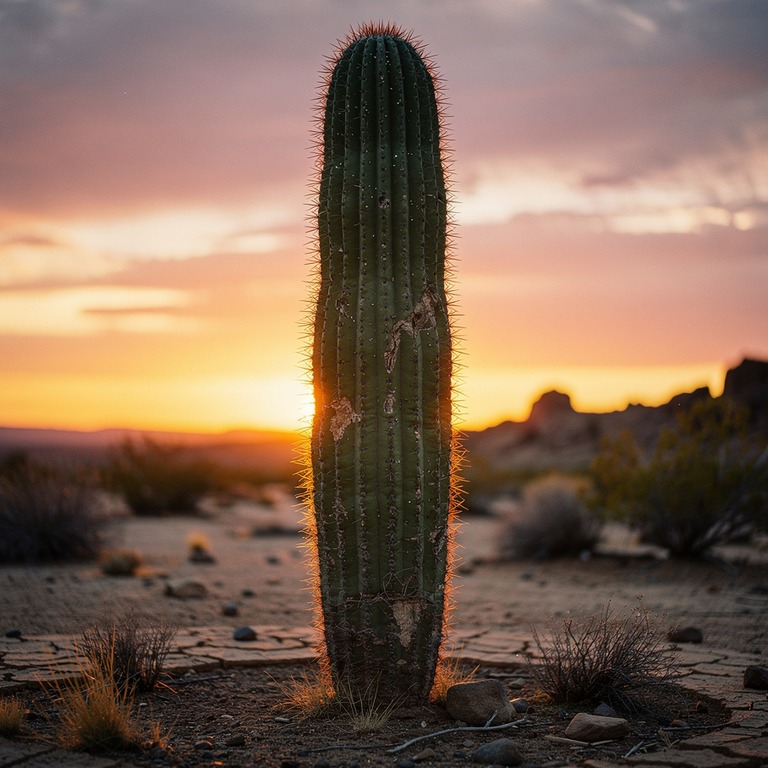 A majestic, centuries-old cactus stands alone in a vast, ari... | ShopAyahuascaRetreats