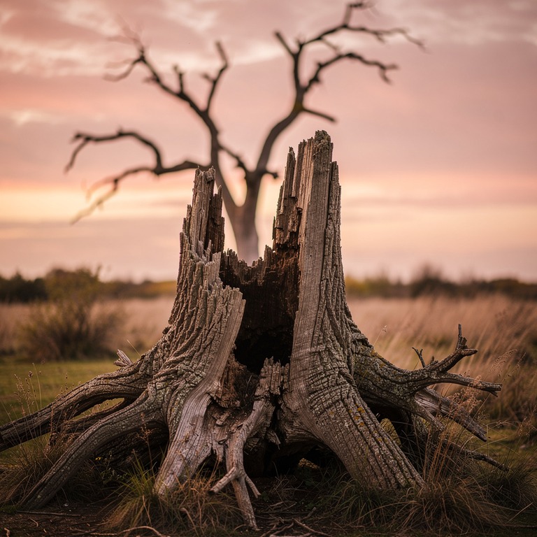 A massive, ancient tree, split and hollow, standing alone in... | ShopAyahuascaRetreats