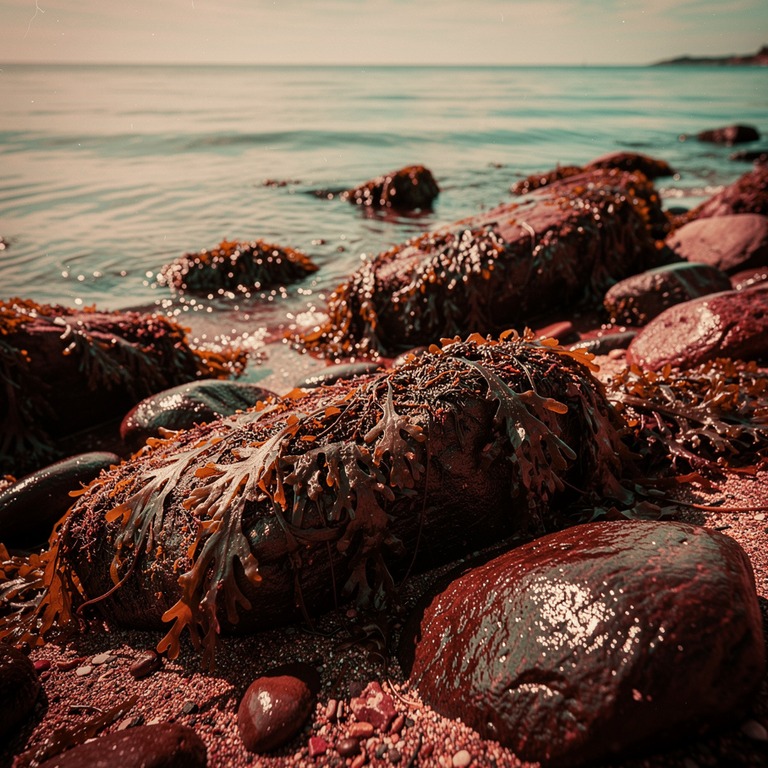 A rocky shoreline at low tide, with a calm sea in the backgr... | ShopAyahuascaRetreats