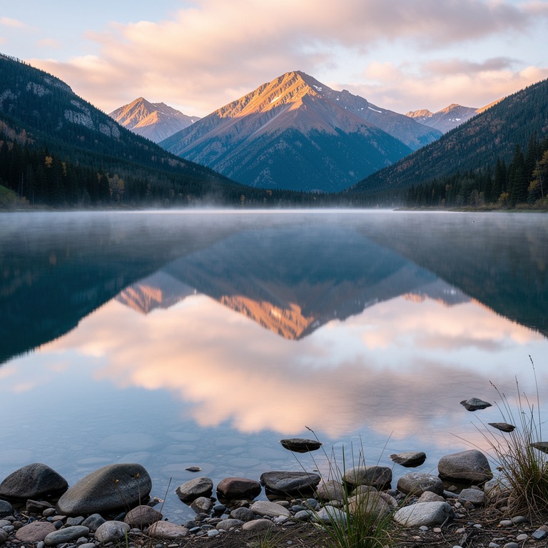A serene, waveless lake at sunrise reflects the surrounding ... | ShopAyahuascaRetreats