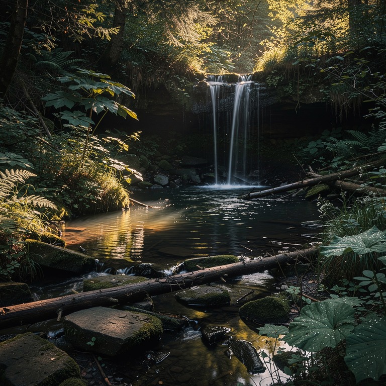 A small, secluded waterfall, cascading into a quiet pool, su... | ShopAyahuascaRetreats