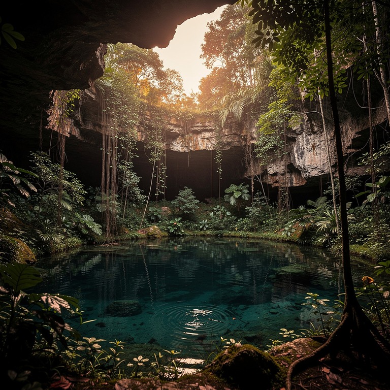 A small, tranquil cenote nestled among lush greenery and vin... | ShopAyahuascaRetreats