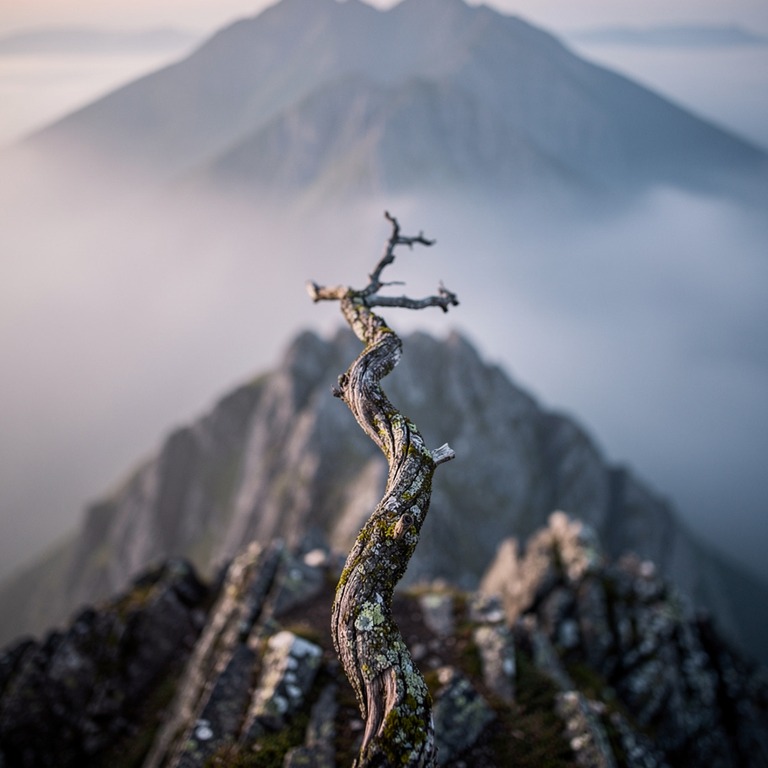 A solitary, twisted tree branch stretches towards the sky, s... | ShopAyahuascaRetreats