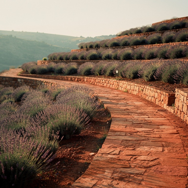 A terracotta-colored stone path winds its way up a terraced ... | ShopAyahuascaRetreats