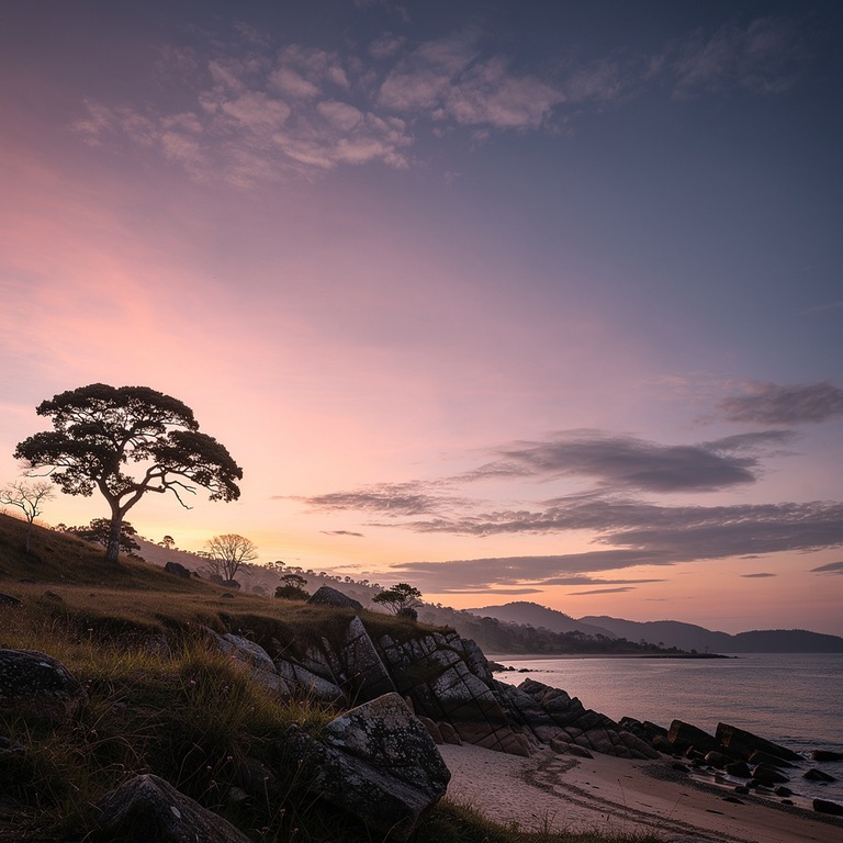 A tranquil sky at sunset, with soft pink and orange hues ble... | ShopAyahuascaRetreats