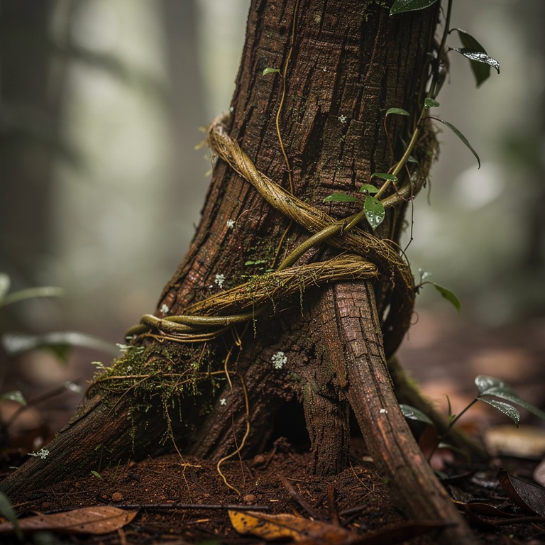 Ayahuasca vine wrapped around an old tree trunk, rainforest ... | ShopAyahuascaRetreats