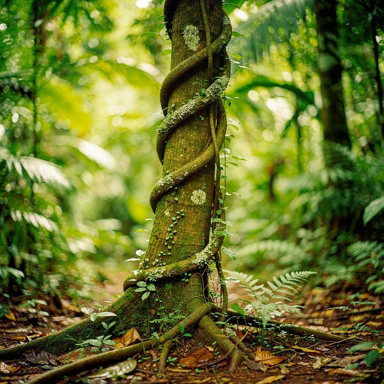 Ayahuasca vine wrapped around an old tree trunk, rainforest ... | ShopAyahuascaRetreats