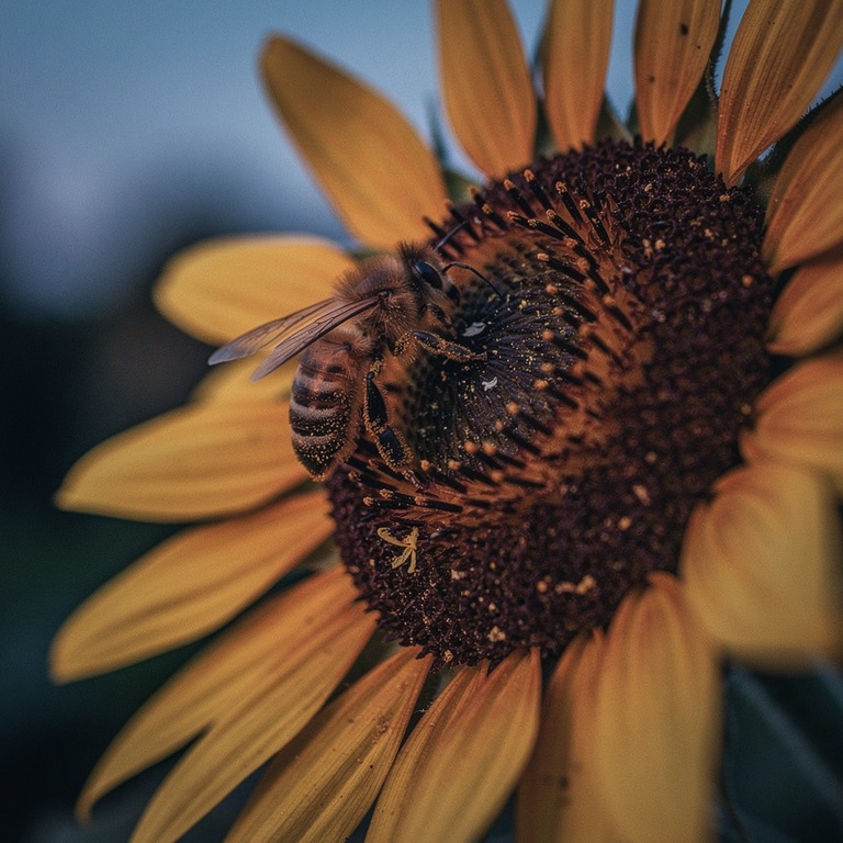 Bee on a sunflower face, extreme macro | ShopAyahuascaRetreats