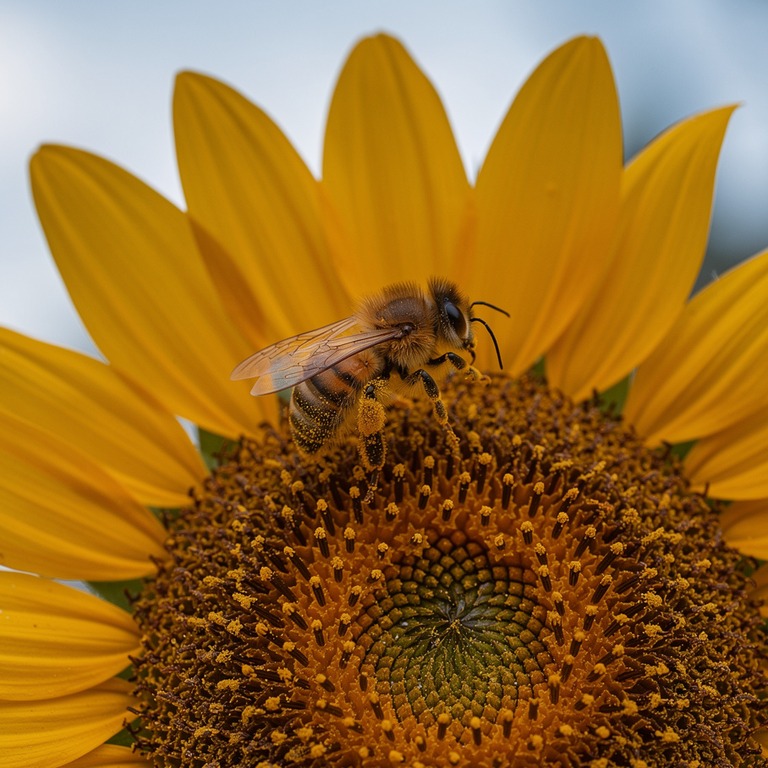 Bee on a sunflower face, extreme macro | ShopAyahuascaRetreats