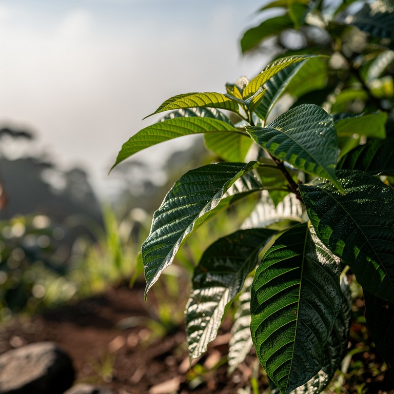 Coca plant leaves in bright morning sunshine, sharp green de... | ShopAyahuascaRetreats