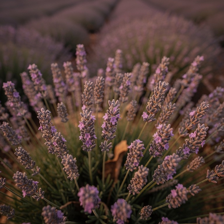 Lavender field at dusk, rows fading into soft purple haze | ShopAyahuascaRetreats