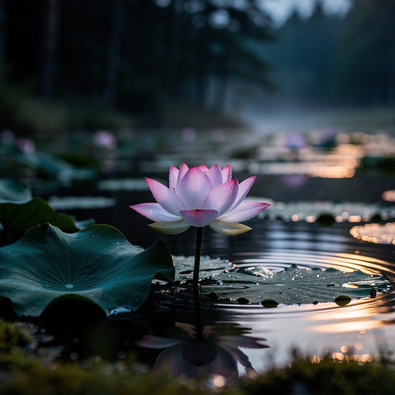 Lotus blossom rising above lily pads in a forest pond | ShopAyahuascaRetreats