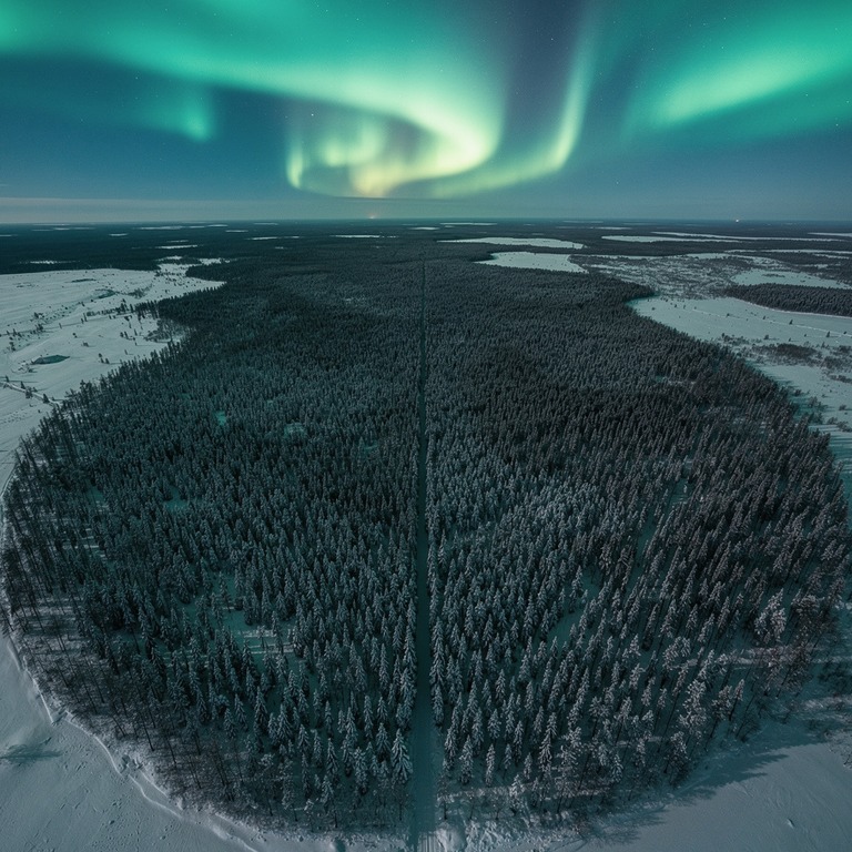 Northern lights over a spruce forest, cool green glow | ShopAyahuascaRetreats