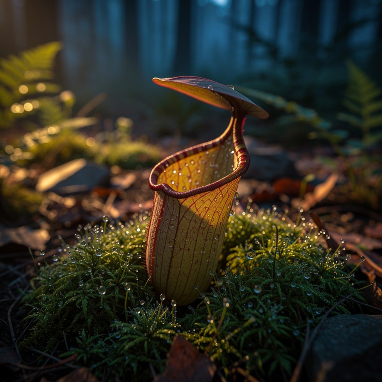 Pitcher plant nestled in moss, water collected inside the cu... | ShopAyahuascaRetreats
