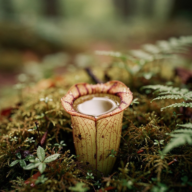 Pitcher plant nestled in moss, water collected inside the cu... | ShopAyahuascaRetreats