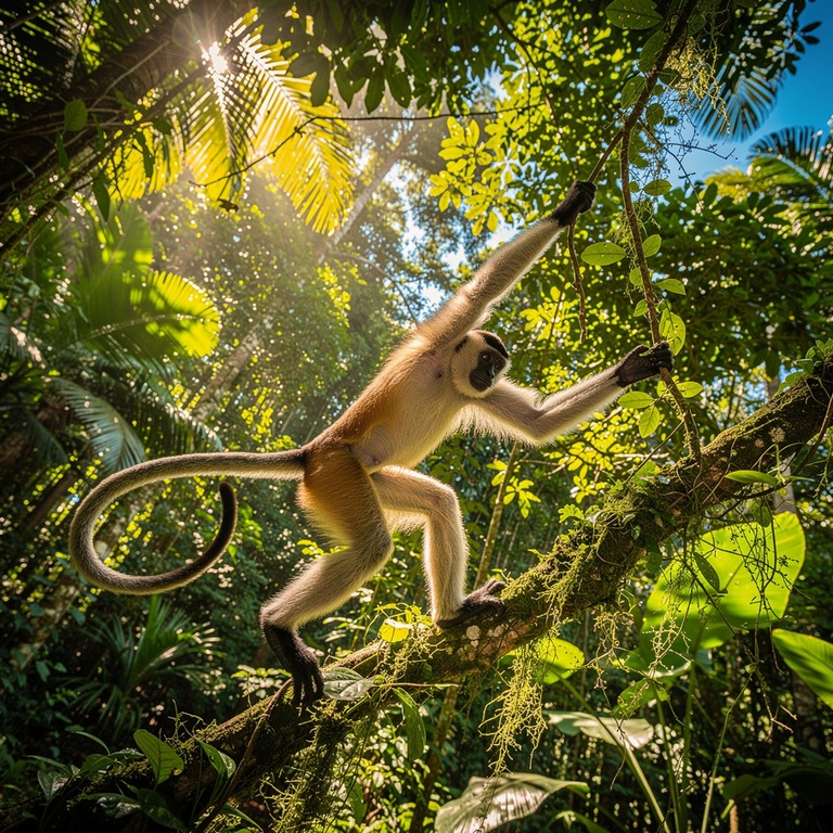 Spider monkey swinging through dense canopy | ShopAyahuascaRetreats