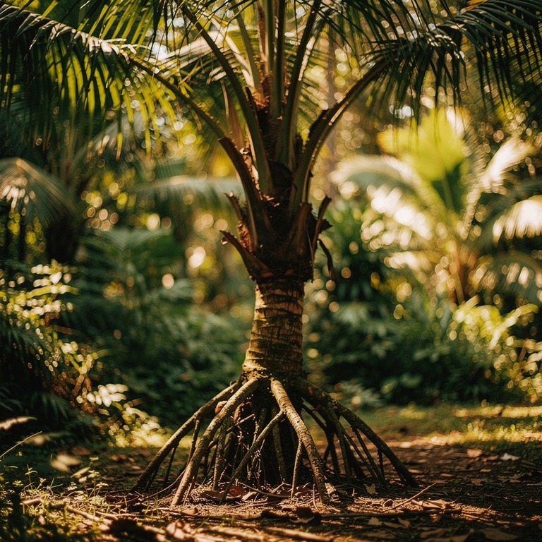 Walking palm tree with stilted exposed roots, low jungle lig... | ShopAyahuascaRetreats