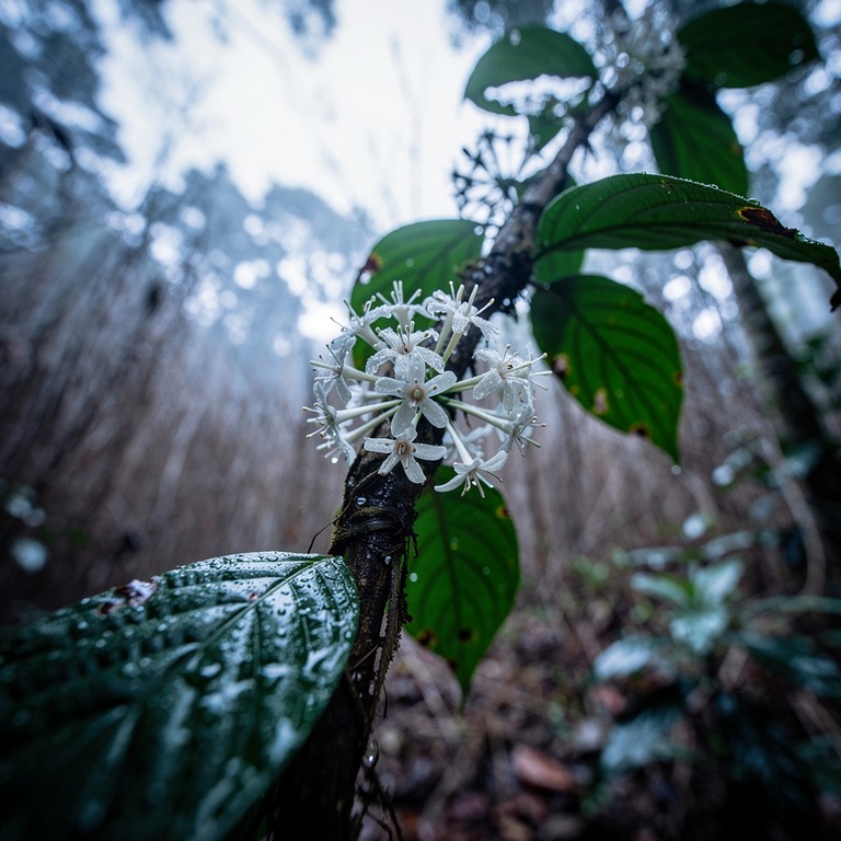 A close-up of a blooming ayahuasca vine, with its delicate w... | ShopAyahuascaRetreats
