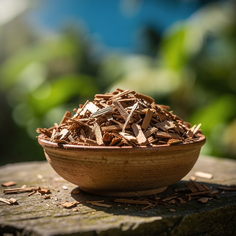 A close-up of a bowl filled with dried, crushed willow bark ... | ShopAyahuascaRetreats