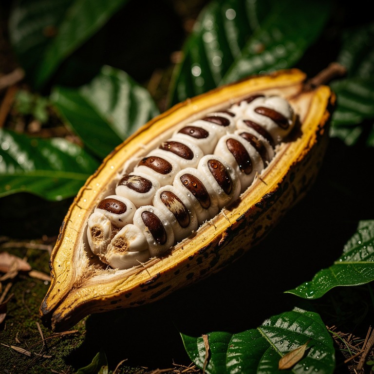 A close-up of a cacao pod, split open to reveal its inner se... | ShopAyahuascaRetreats